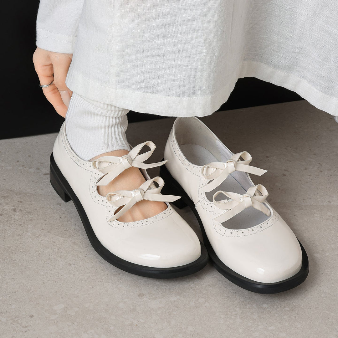Women's French Style Sweet Bow Leather Shoes - Vintage Scalloped Mary Janes