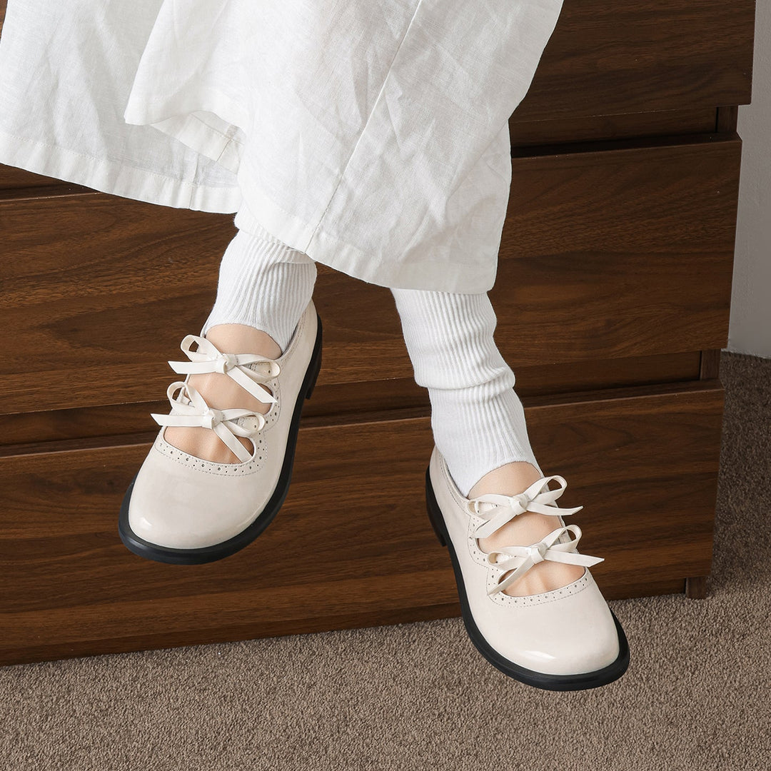 Women's French Style Sweet Bow Leather Shoes - Vintage Scalloped Mary Janes
