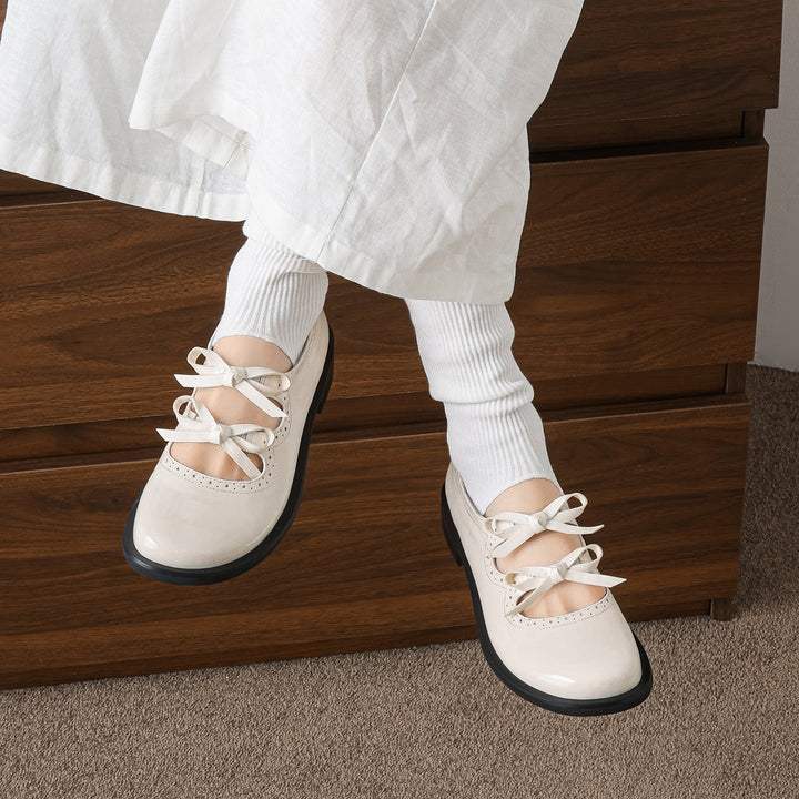Women's French Style Sweet Bow Leather Shoes - Vintage Scalloped Mary Janes