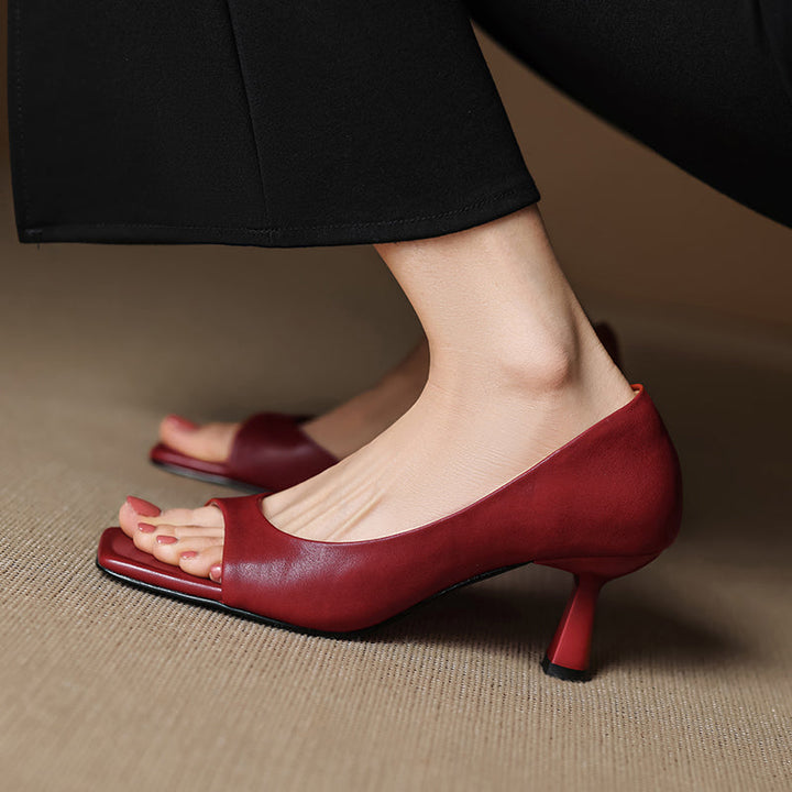 Handmade Genuine Leather d'Orsay Sandals - Women's Office Dress Shoes Kitten Heel