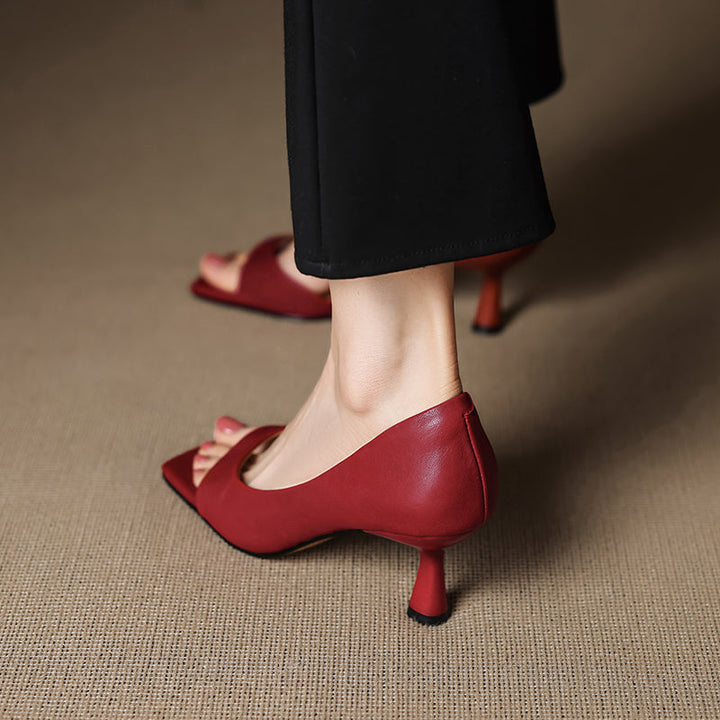 Handmade Genuine Leather d'Orsay Sandals - Women's Office Dress Shoes Kitten Heel