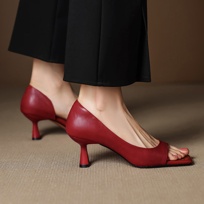 Handmade Genuine Leather d'Orsay Sandals - Women's Office Dress Shoes Kitten Heel