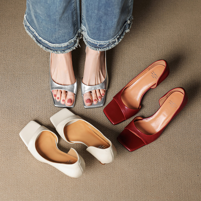 Handmade Genuine Leather d'Orsay Sandals - Women's Office Dress Shoes Kitten Heel