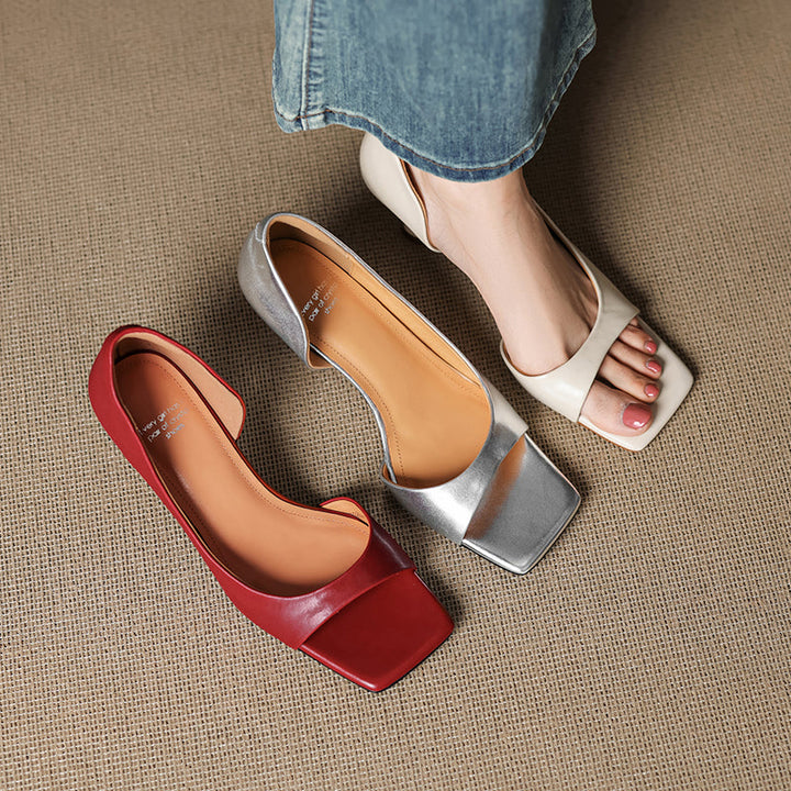 Handmade Genuine Leather d'Orsay Sandals - Women's Office Dress Shoes Kitten Heel