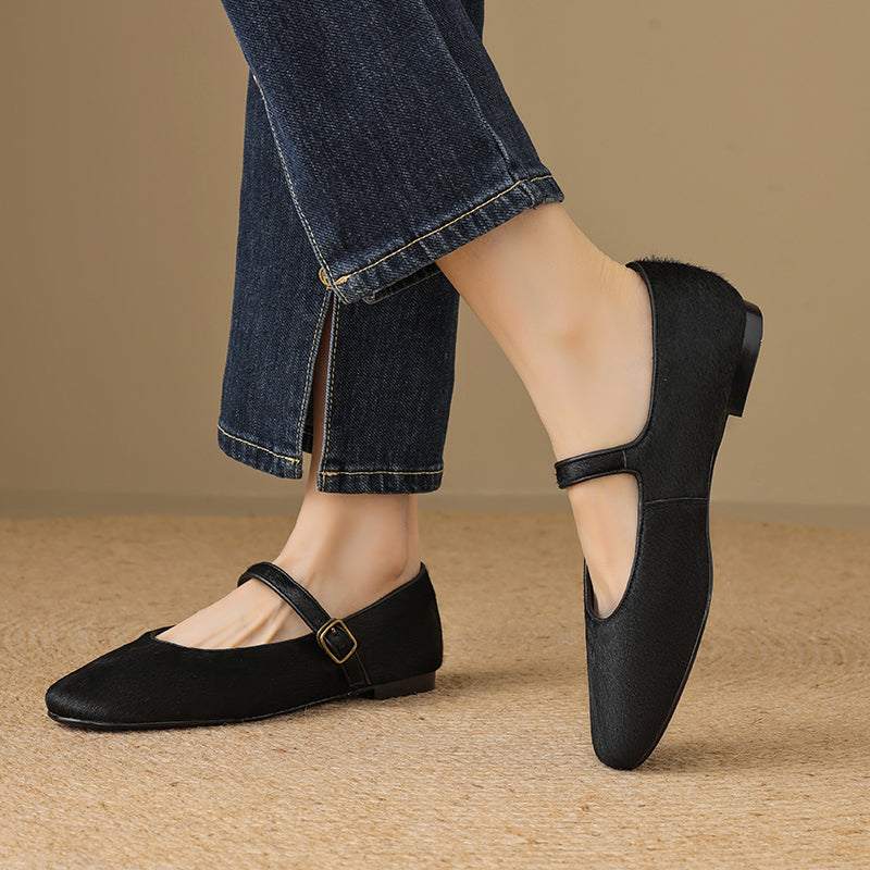 Women’s Office Casual Horse Hair Mary Jane Flats Ballet Flats