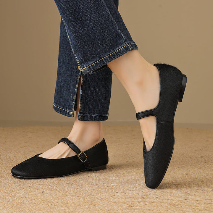 Women’s Office Casual Horse Hair Mary Jane Flats Ballet Flats