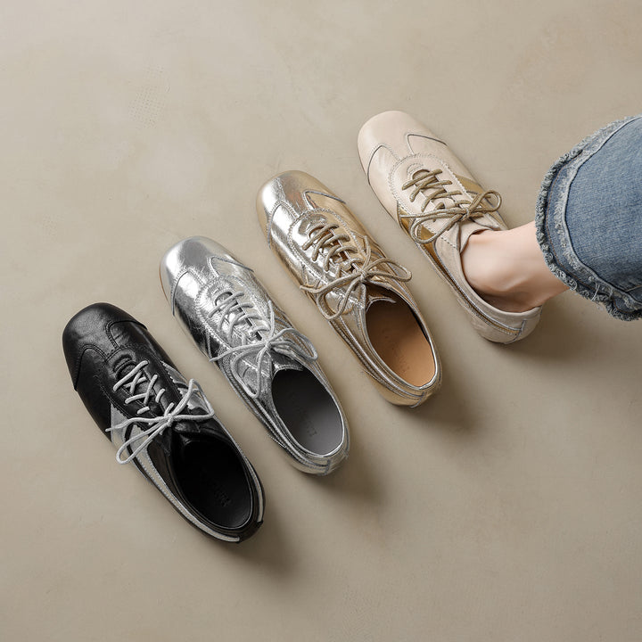 Women’s Soft Leather Flat Sneakers – Stylish Comfortable Casual Shoes