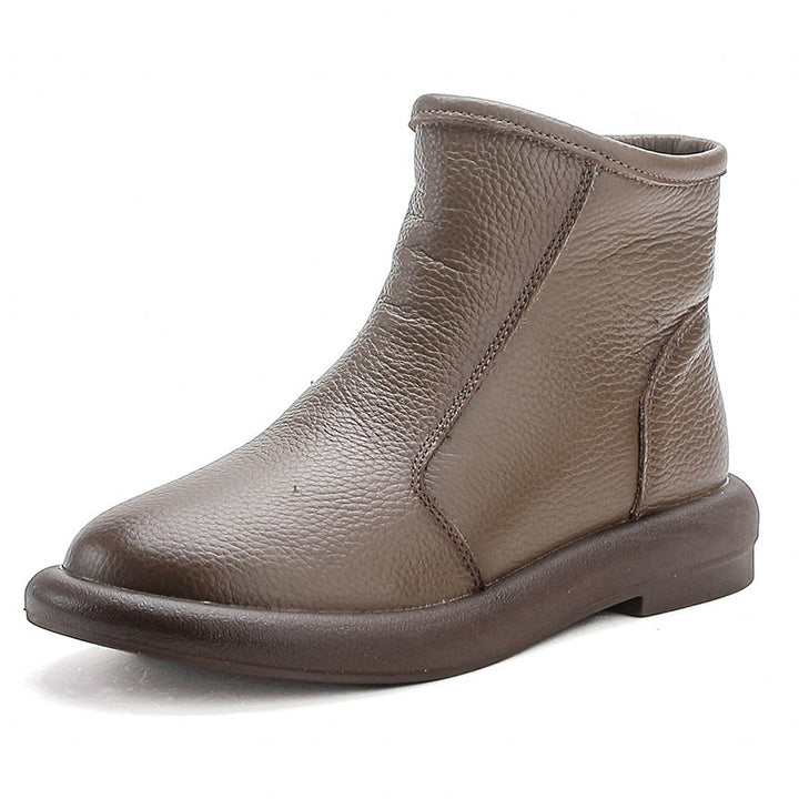 Women’s Leather Round Toe Ankle Boots – Comfortable Low Heel Design
