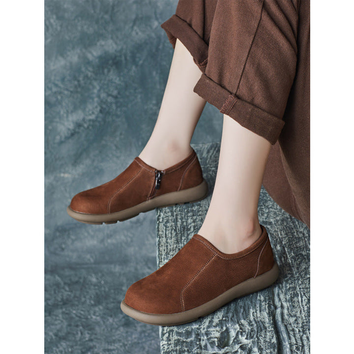 Women's Handmade Vintage Minimalist Comfort Slip-On Zipper Flats