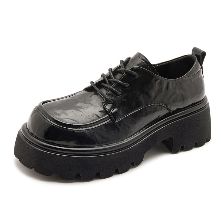 Women's Ruched Leather Oxford Shoes – Casual Chunky Platform Lace-Up