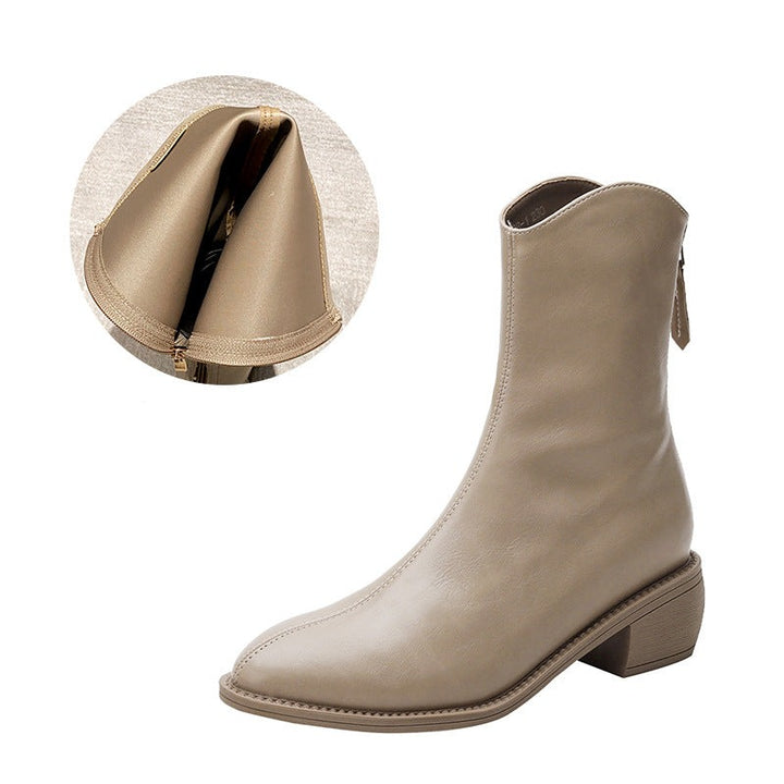 Womens Ankle Boots Pointed Toe Solid Color Back Zipper Comfortable Boots