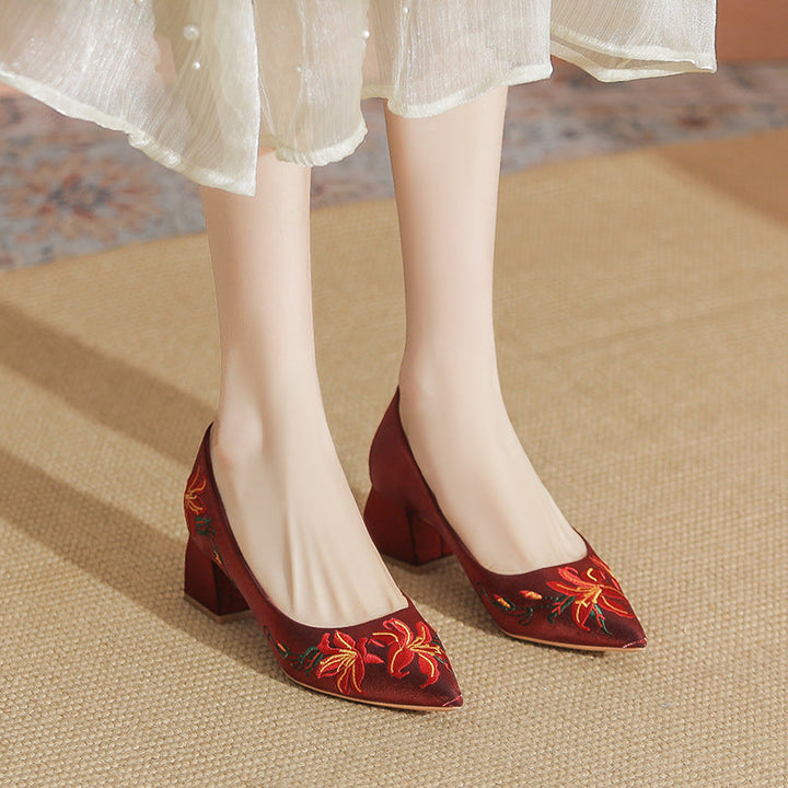 Women's Satin Pointed Toe Mid Heel Pump