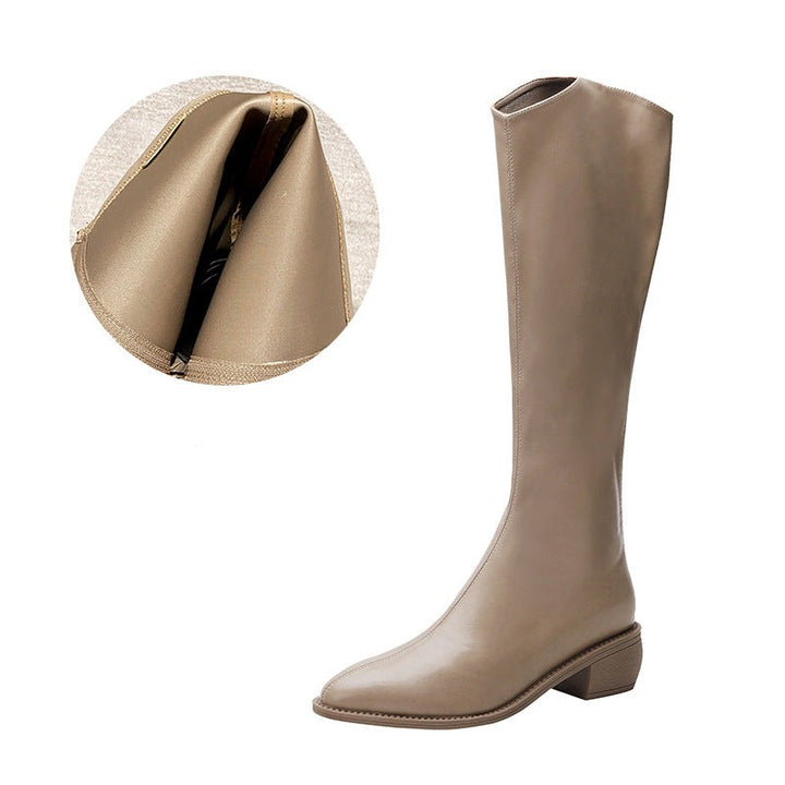 Womens Knee High Boots Pointed Toe Solid Color Back Zipper Comfortable Boots