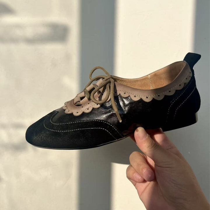 Women's Retro Leather Oxford Shoes Vintage Lace-up Brogue Flats