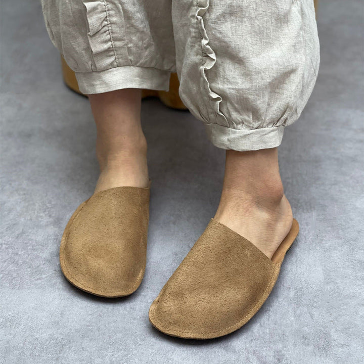 Women's Leather Minimalist Slant Cut Comfort Mule Shoes