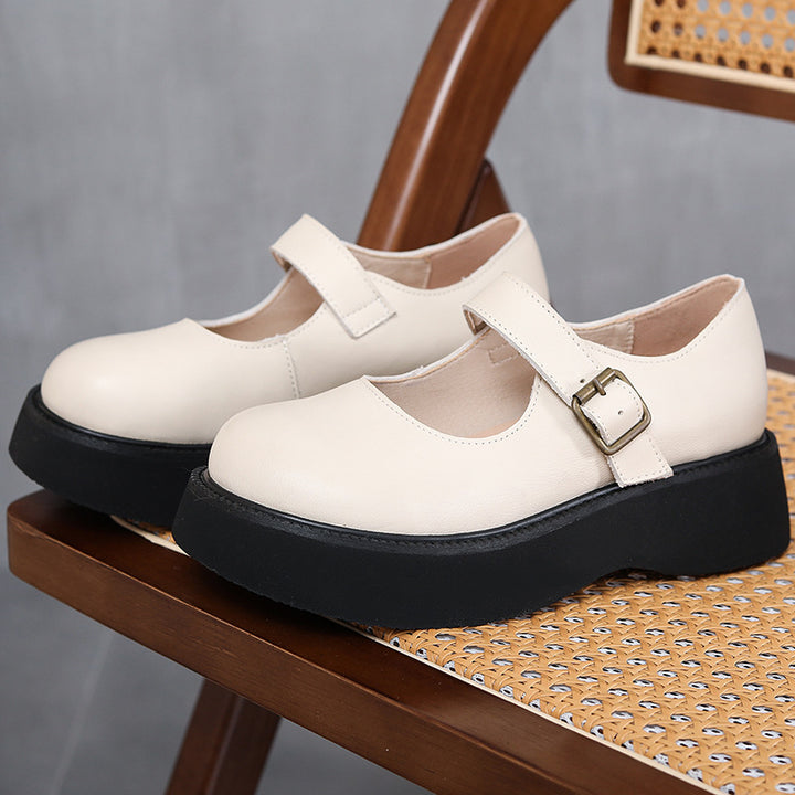 Women's Retro Platform Mary Jane Shoes Leather Thick-soled Shoes