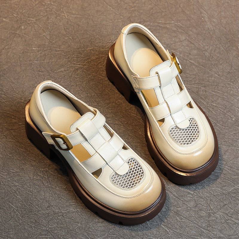 Women's Leather Fisherman Sandals - Breathable Chunky Platform Buckle Shoes