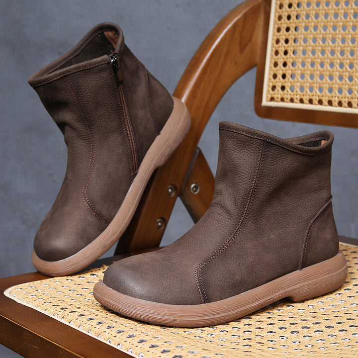 Women’s Leather Flat Ankle Boots – Comfortable Casual Side Zip Shoes