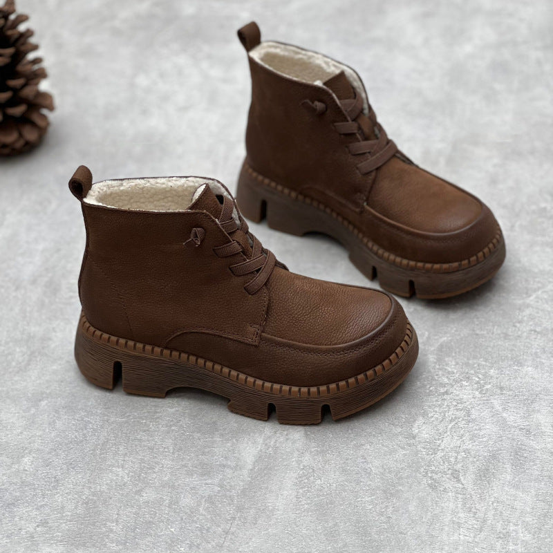 Retro Soft Leather Ankle Boots for Women – Comfortable Lace Up Design