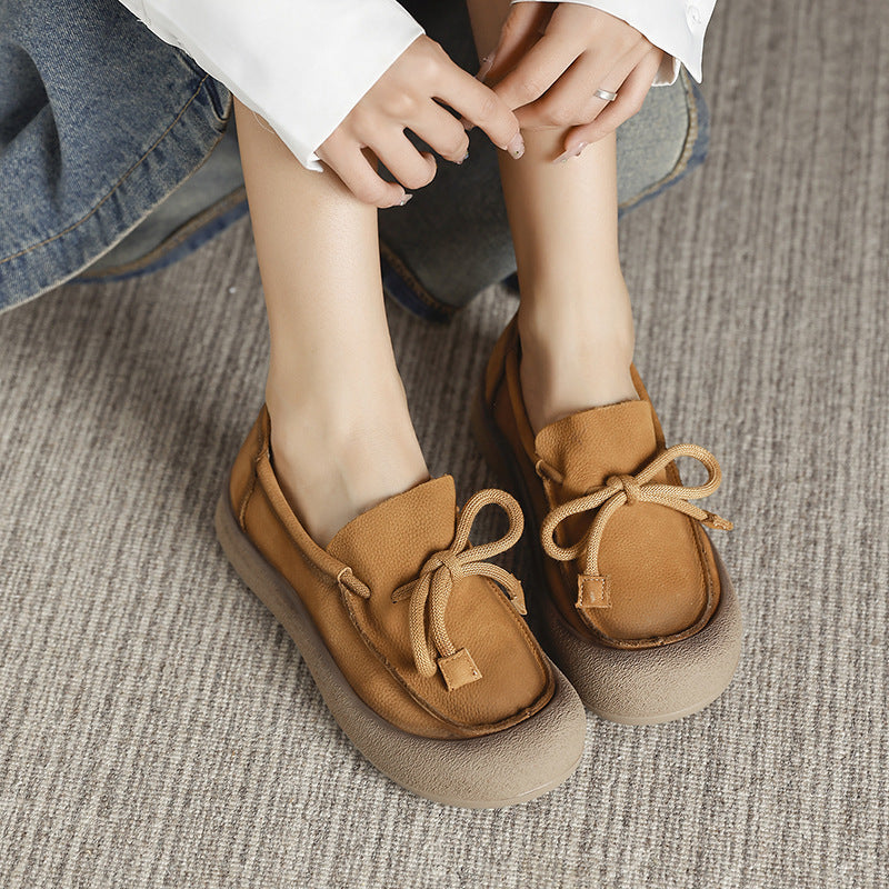 Women's Leather Platform Lace-up Daily Casual Shoes