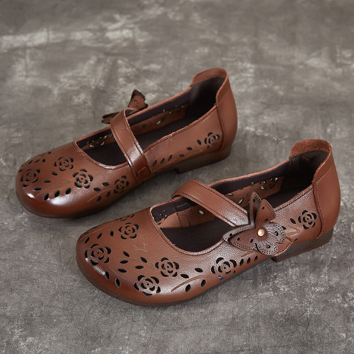 Women's Sandals Hollow Out Literary Style Butterfly Buckle With Flats