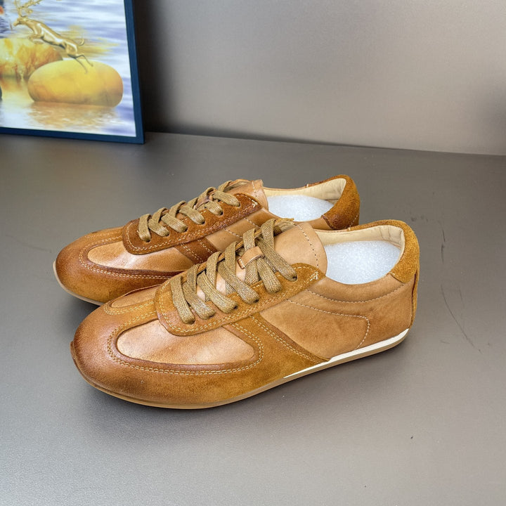 Women's Horsehide German Army Trainer Sneakers Retro Flat Casual Shoes