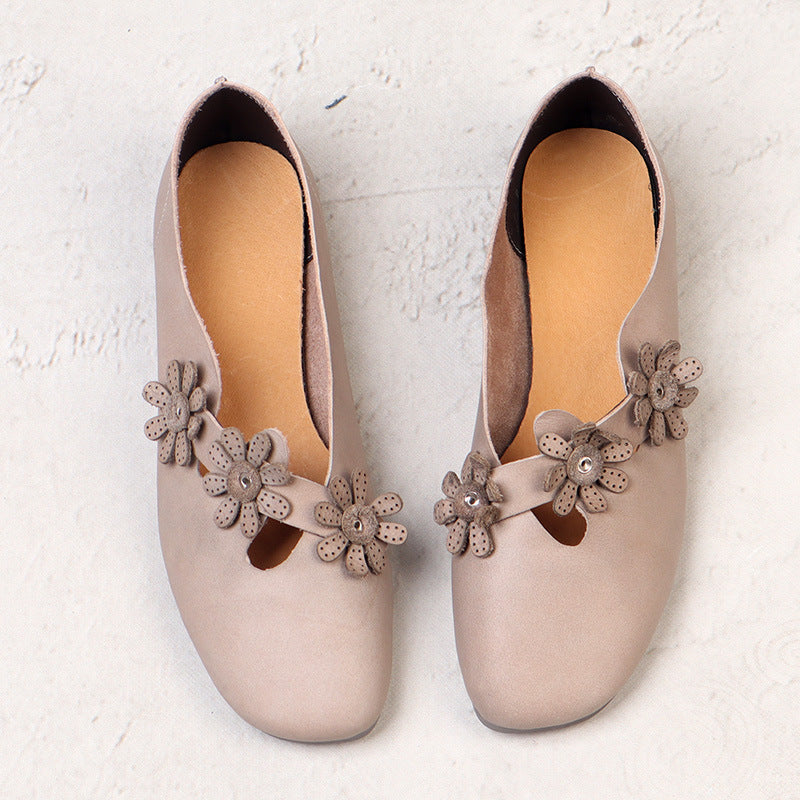 Chic Women's Soft Leather Flats – Artistic Floral Decorative Shoes