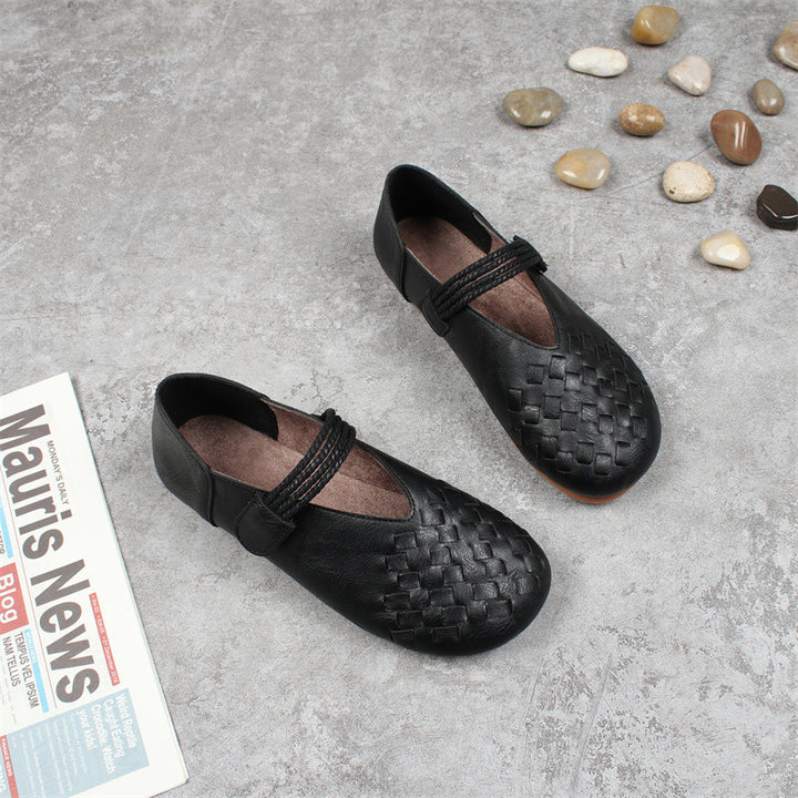 Women's Round Toe Woven Style Velcro Flats Shoes