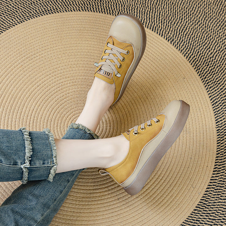 Women's Cowhide Patchwork Flat Slip On Shoes