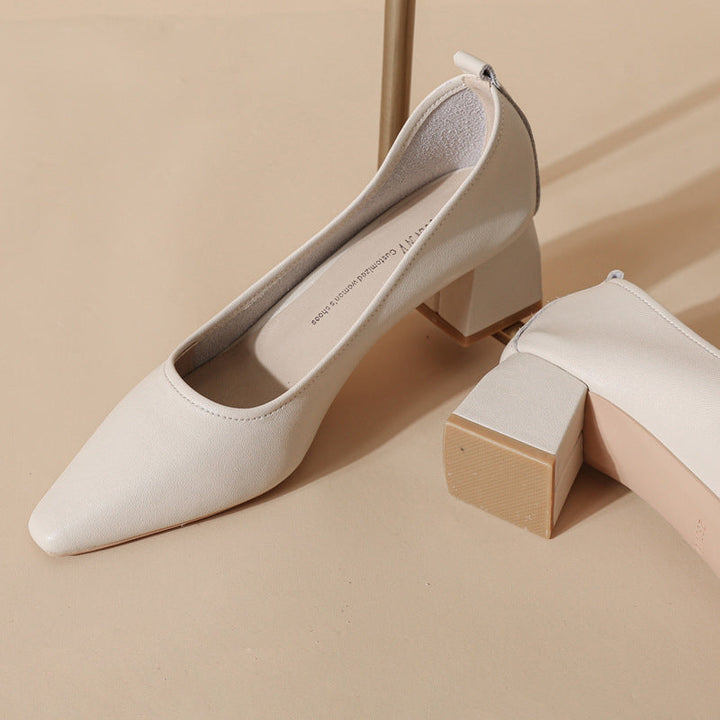 Women's Leather Pointed Toe Minimalist Mid Heel Pump