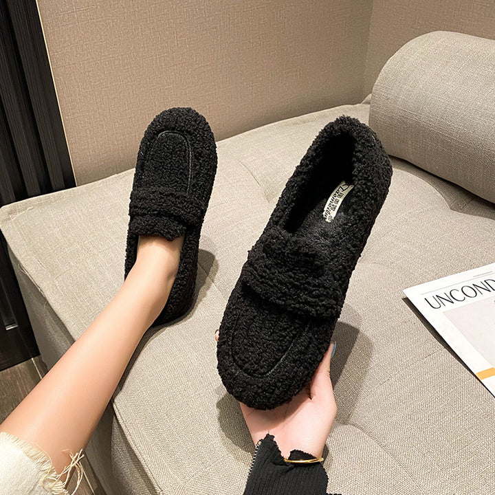 Women Faux-Fur Loafers Cute Winter Warm & Soft Plush Shoes