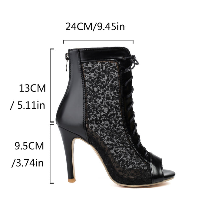 Womens Wedding Shoes with Open Peep Toe Lace Up Mesh Boots