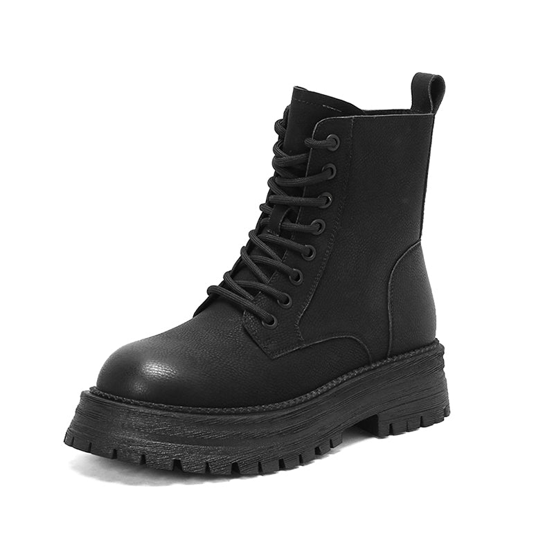 Women's Color Rubbing Design Lace-up Combat Boots With Thick Sole