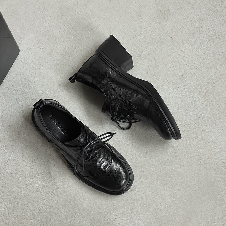 Women's Sheepskin Oxford Shoes - Sophisticated Round Toe Block Heels