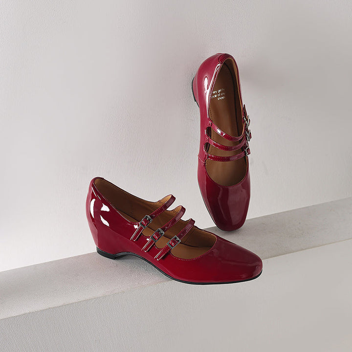 Women's Handmade French Vintage Triple-Strap Mary Janes - Elegant Wedge Heels Shoes