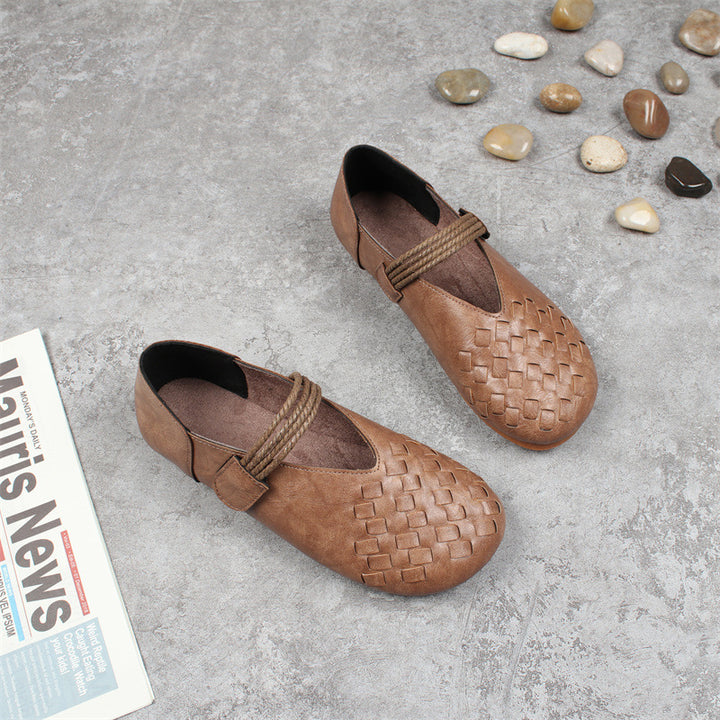 Women's Round Toe Woven Style Velcro Flats Shoes