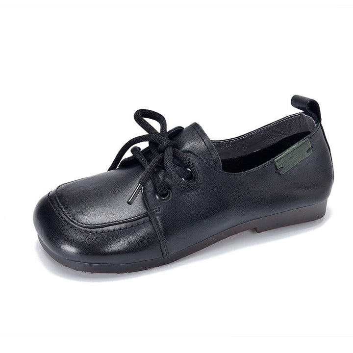 Women's Soft Leather Casual Flats – Comfortable Lace-Up Shoes