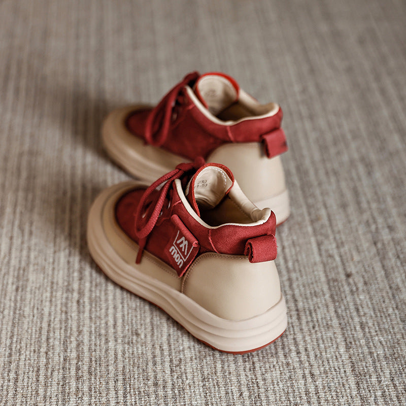 Trendy Women's Leather Platform Sneakers – High-Top Lace-Up Casual Shoes