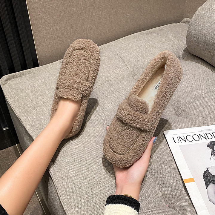 Women Cute Winter Warm & Soft Plush Fur Loafers Shoes