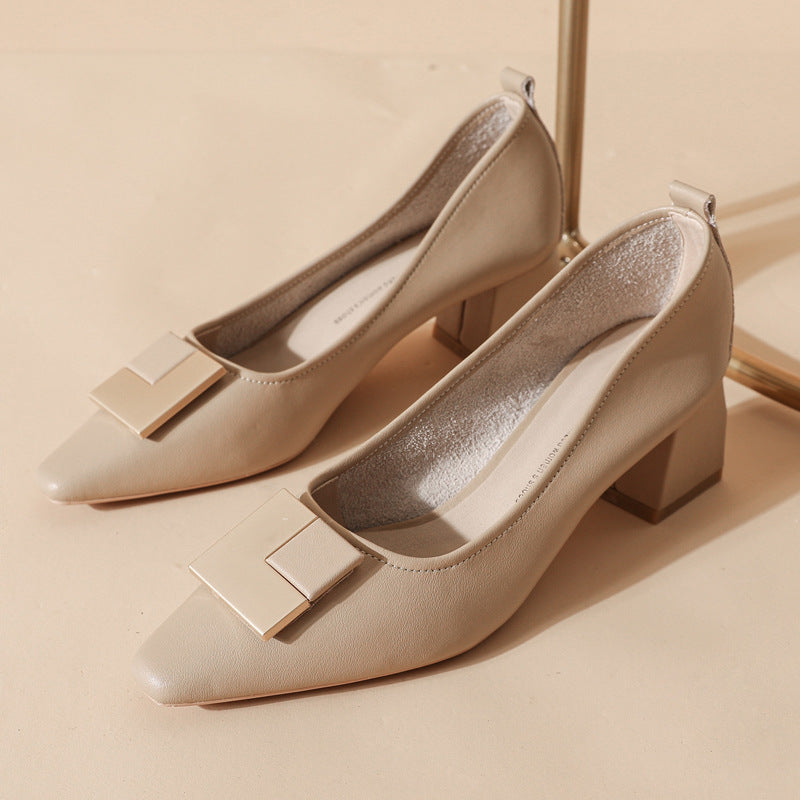 Women's Leather Stylish Medium Heel Pointed Toe Pump