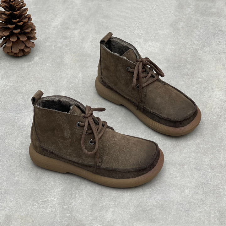 Women's Retro Leather Patchwork Boots – Lace-Up Soft Short Ankle Shoes