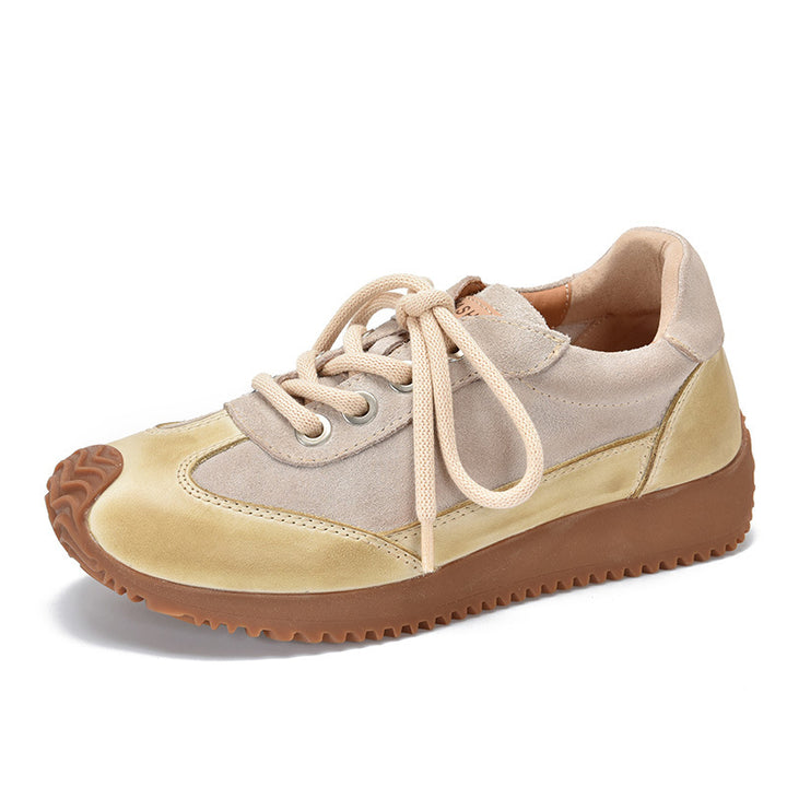 Women's Leather Patchwork Sneakers – Retro Casual Shoes
