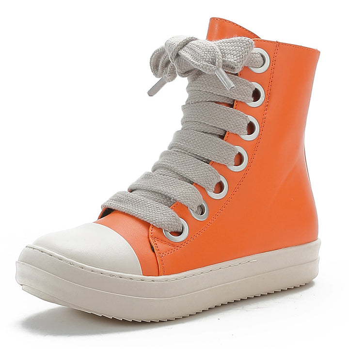 Women Lace-up Side Zip High Top Skate Shoes Sneakers