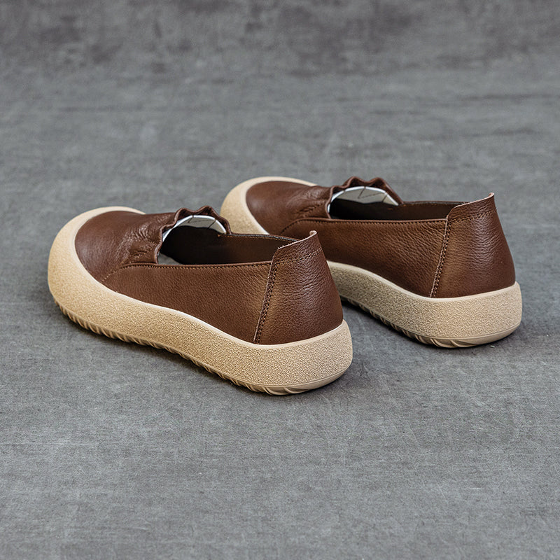 Womens Casual Leather Slip-on Loafers Closed Toe Platform Walking Shoes Anti-Collision