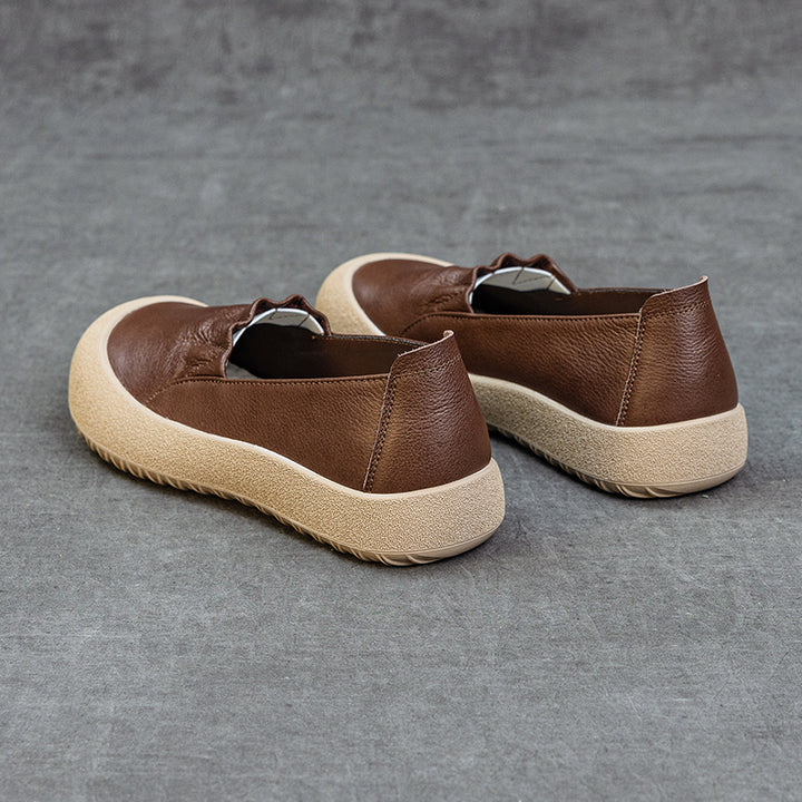 Womens Casual Leather Slip-on Loafers Closed Toe Platform Walking Shoes Anti-Collision