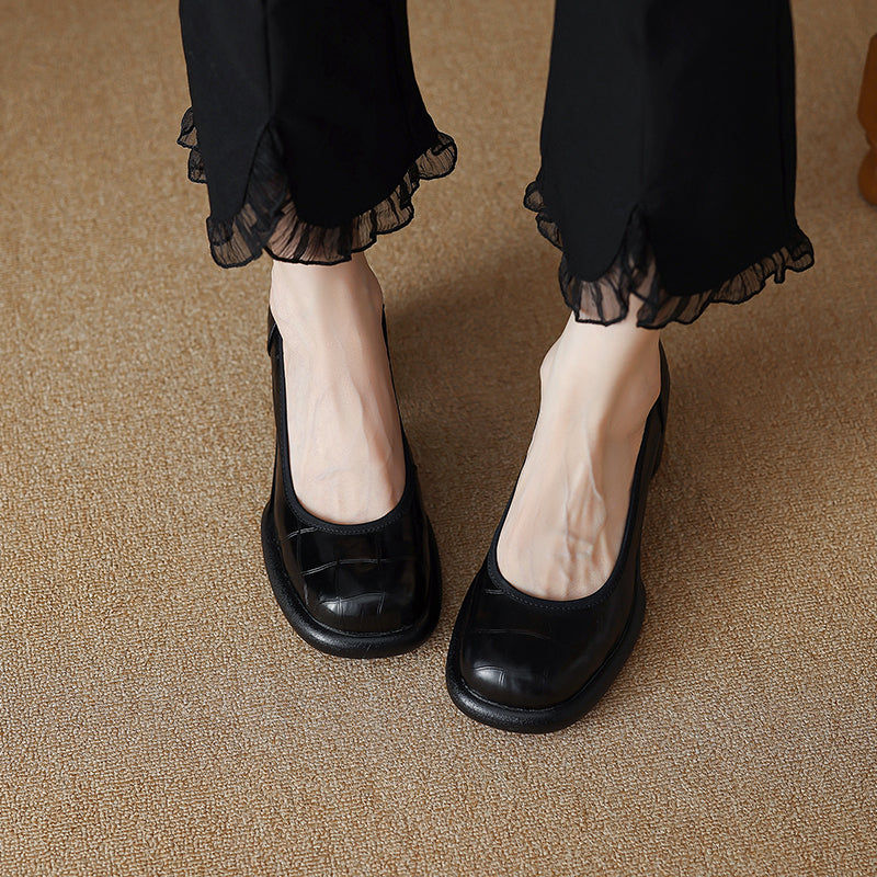 Women's Leather Platform Pumps - Lightweight Chunky High Heel
