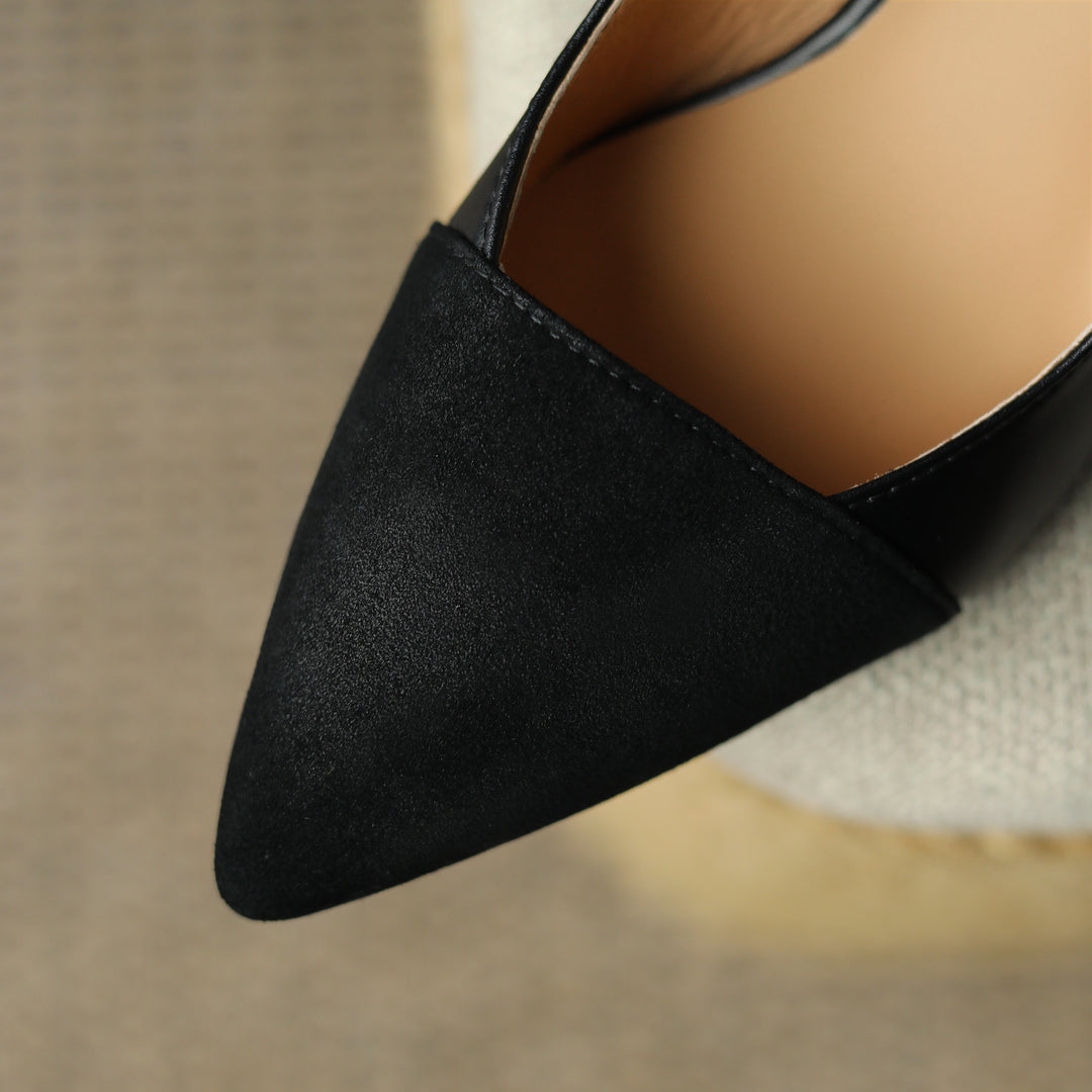 Women's Pointed Toe Genuine Leather Patchwork Kitten Heel Sandals