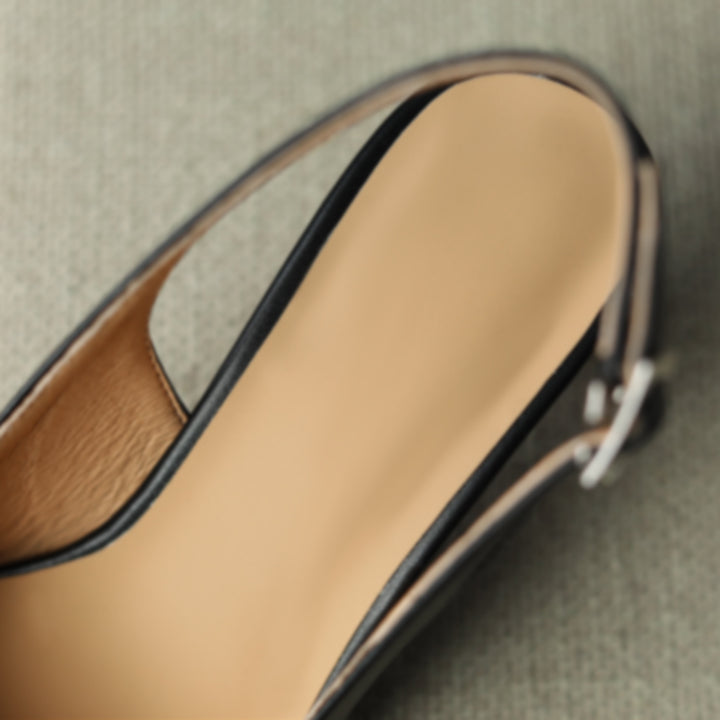 Women's Pointed Toe Genuine Leather Patchwork Kitten Heel Sandals