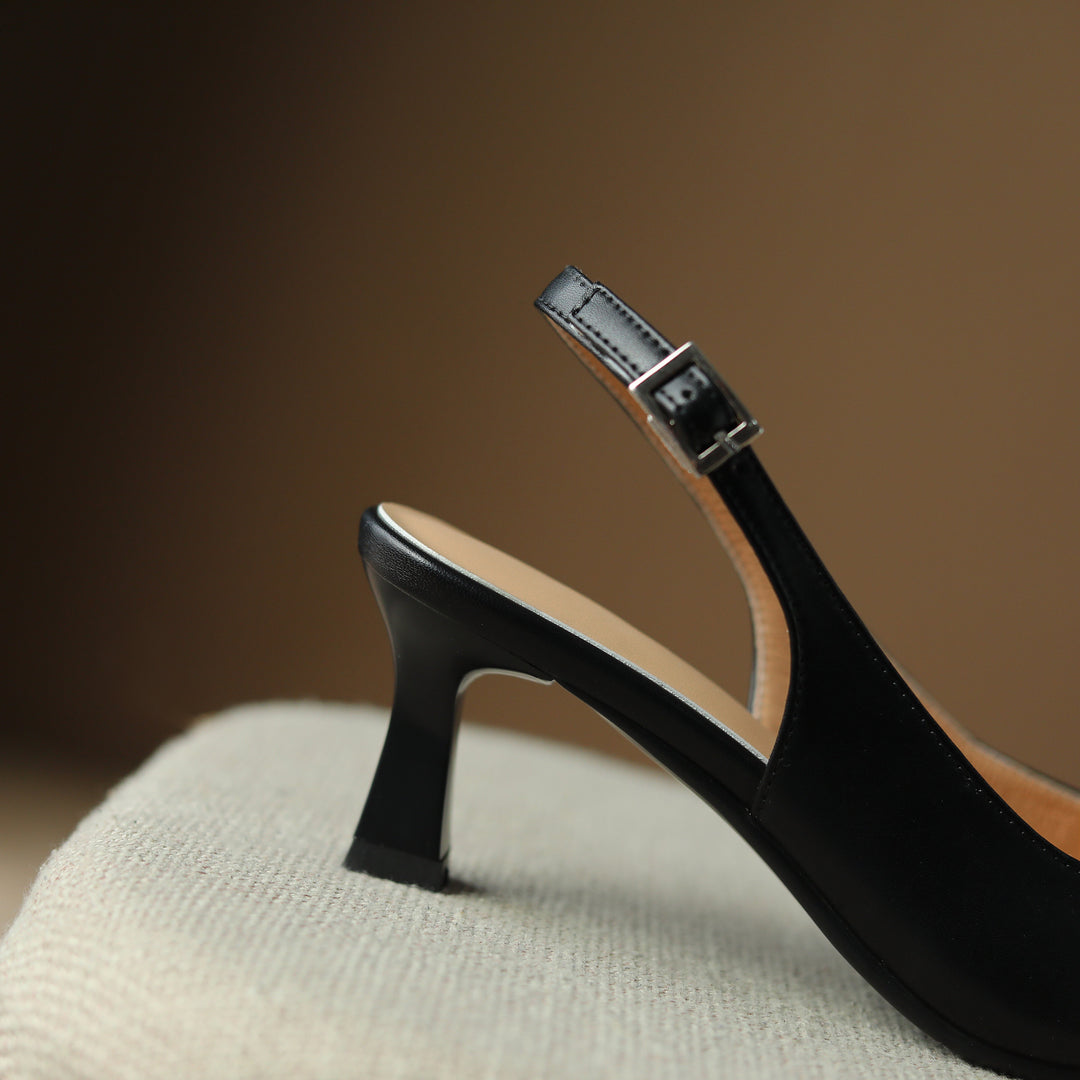 Women's Pointed Toe Genuine Leather Patchwork Kitten Heel Sandals