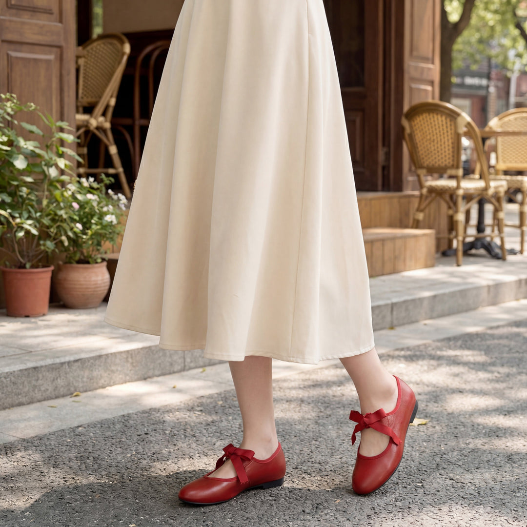 Women's Luxury Lambskin Ballet Flats - Silky Ribbon Lace-up